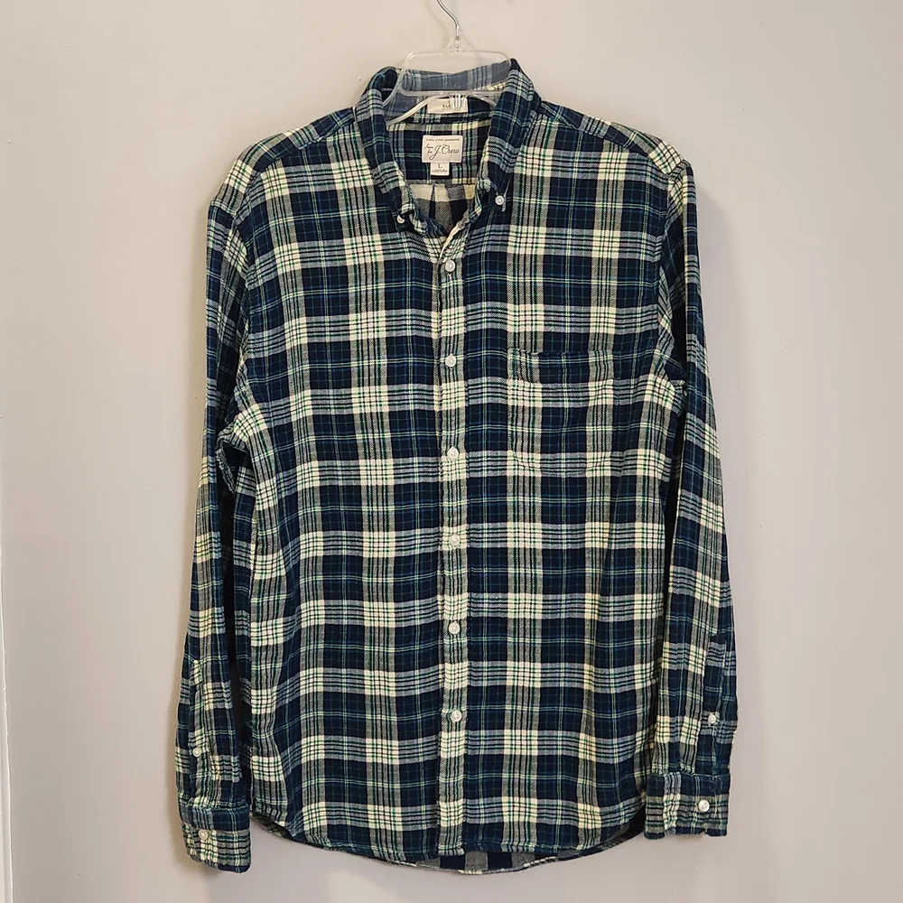 J. Crew Men's Double Weave Fabric Plaid Button-Down Shirt Size L Slim Fit Casual